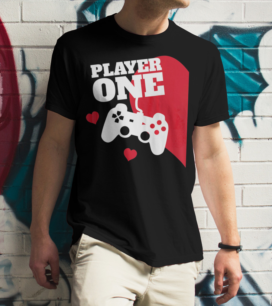 Player One Valentines Day Gamer Controller Hearts T-Shirt