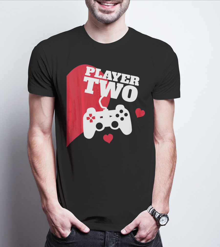 Player Two Valentine With Game Controller And Hearts T-Shirt