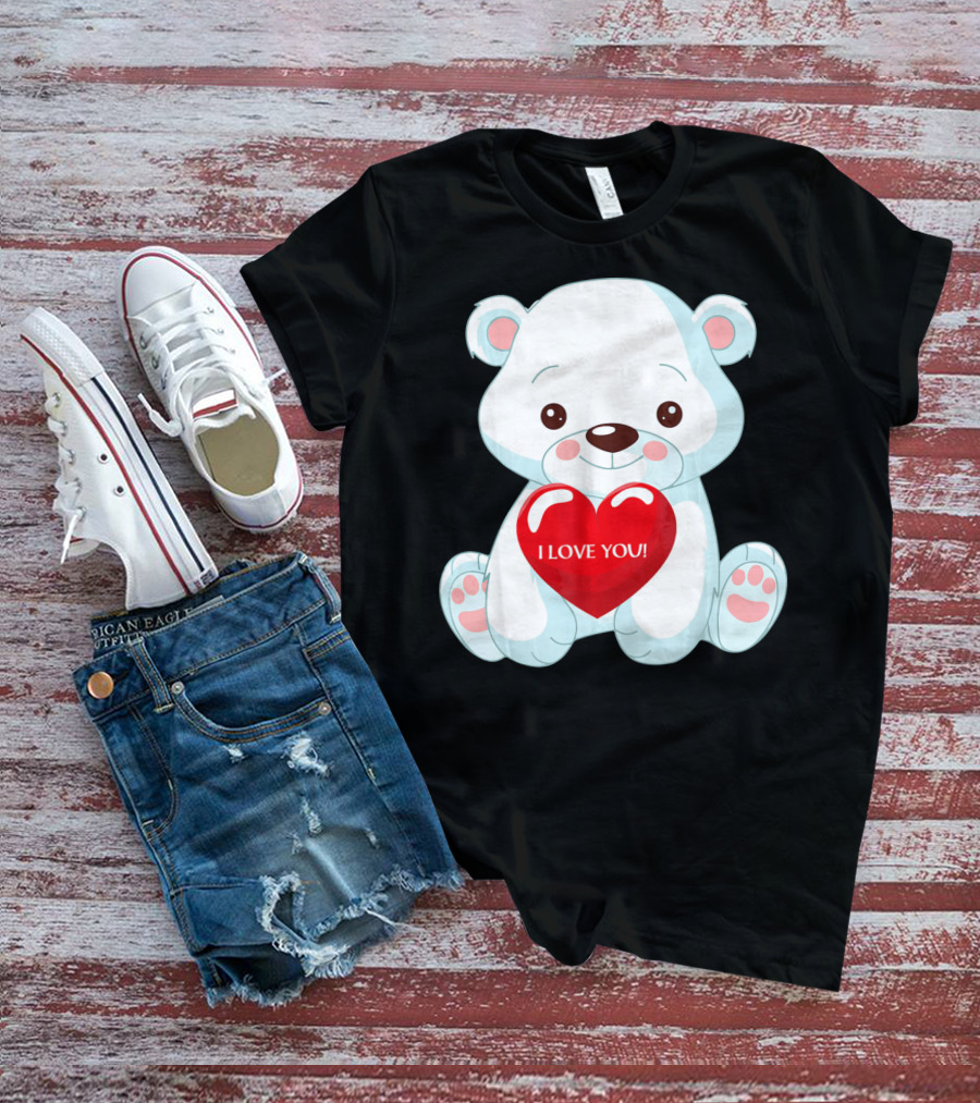 Polar Bear Holding Heart I Love You T-Shirt