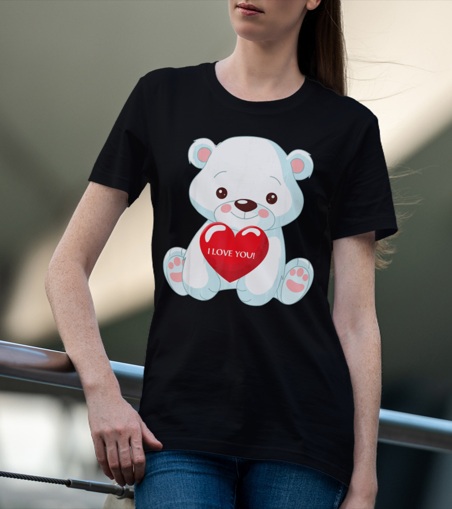 Polar Bear Holding Heart I Love You T-Shirt