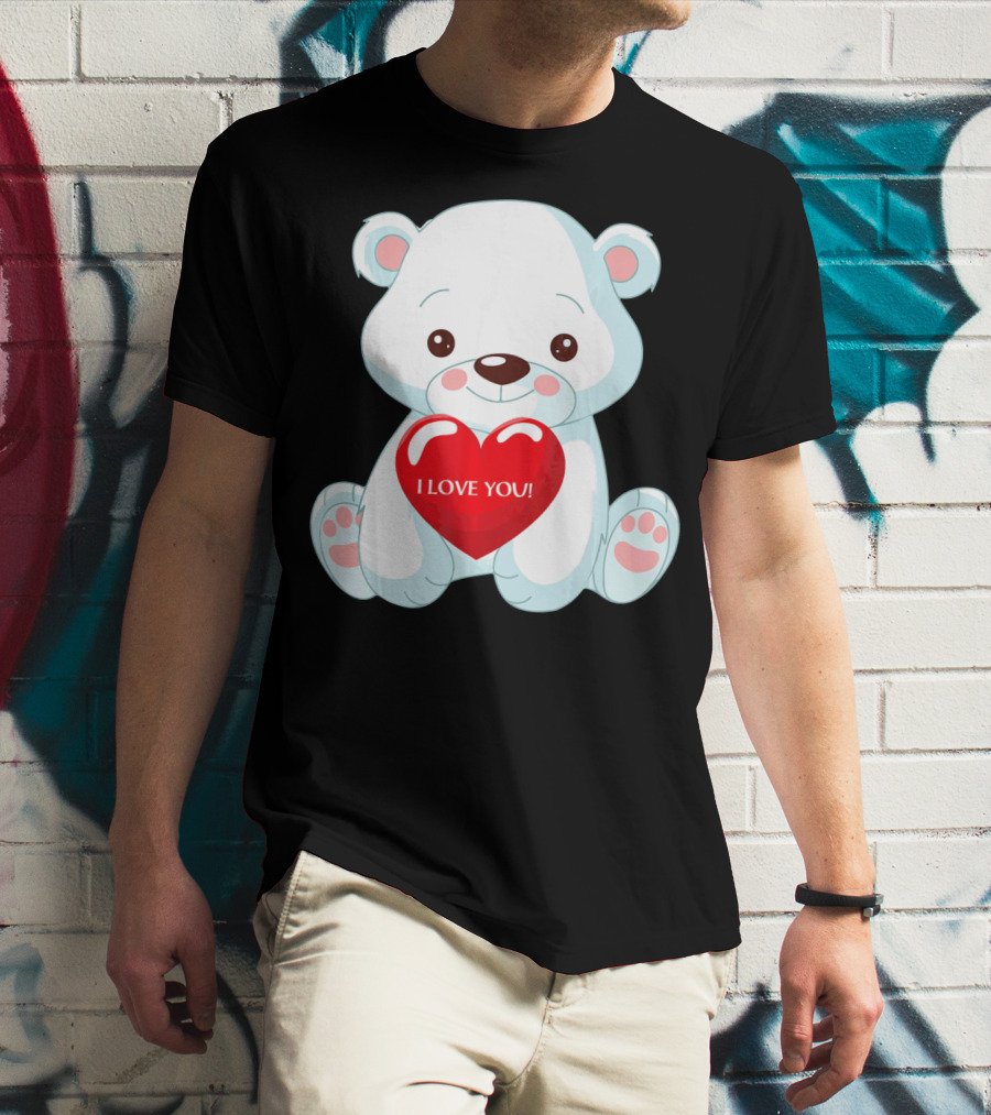 Polar Bear Holding Heart I Love You T-Shirt