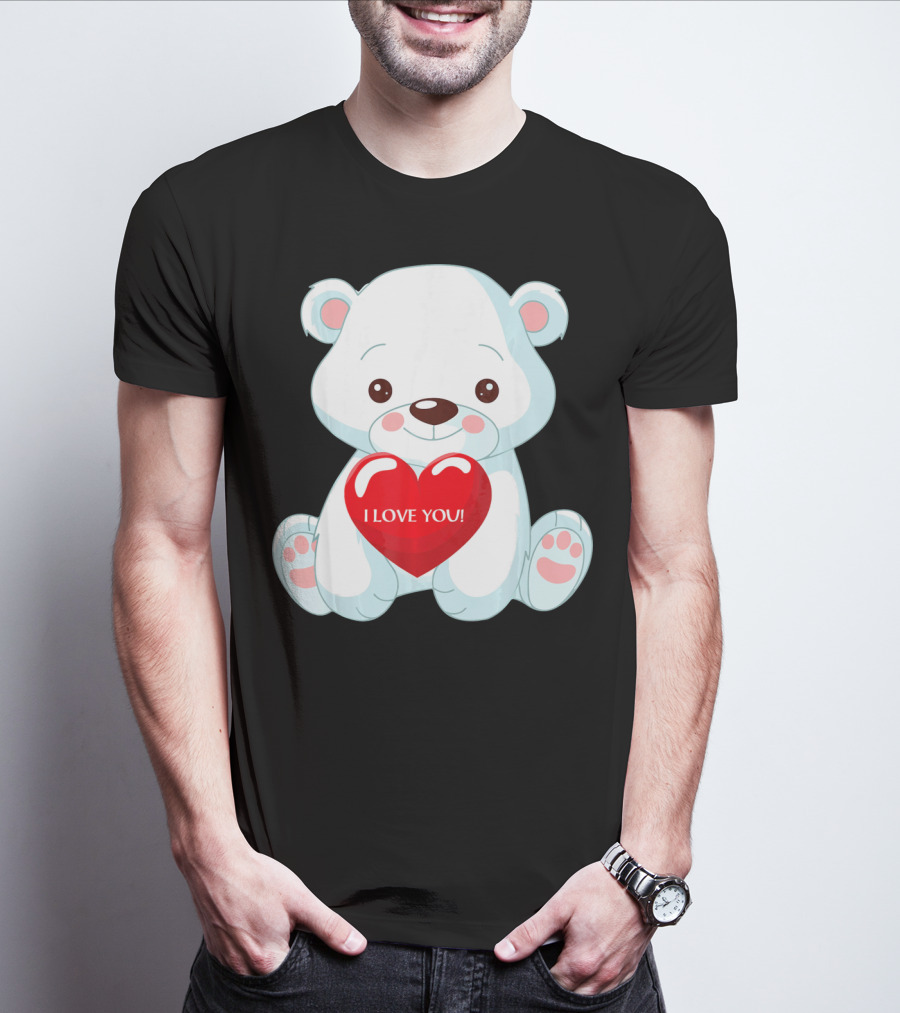 Polar Bear Holding Heart I Love You T-Shirt