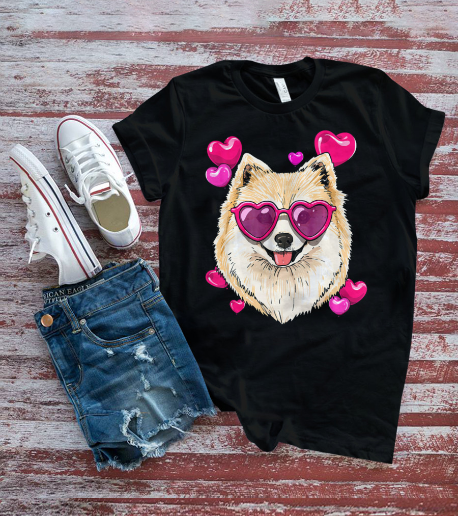 Pomeranian Valentines Day Heart Sunglasses Love Dog T-Shirt