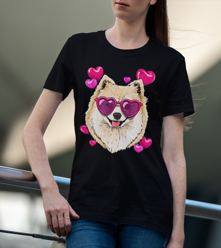 Pomeranian Valentines Day Heart Sunglasses Love Dog T-Shirt