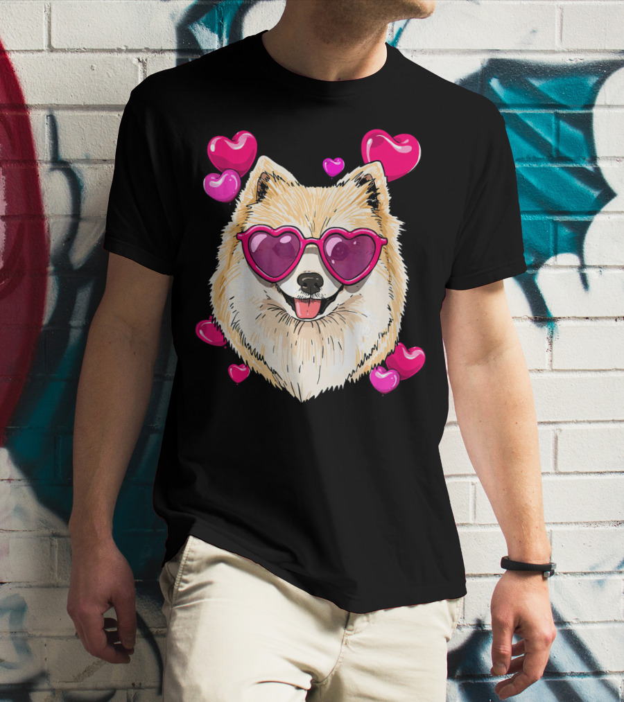 Pomeranian Valentines Day Heart Sunglasses Love Dog T-Shirt