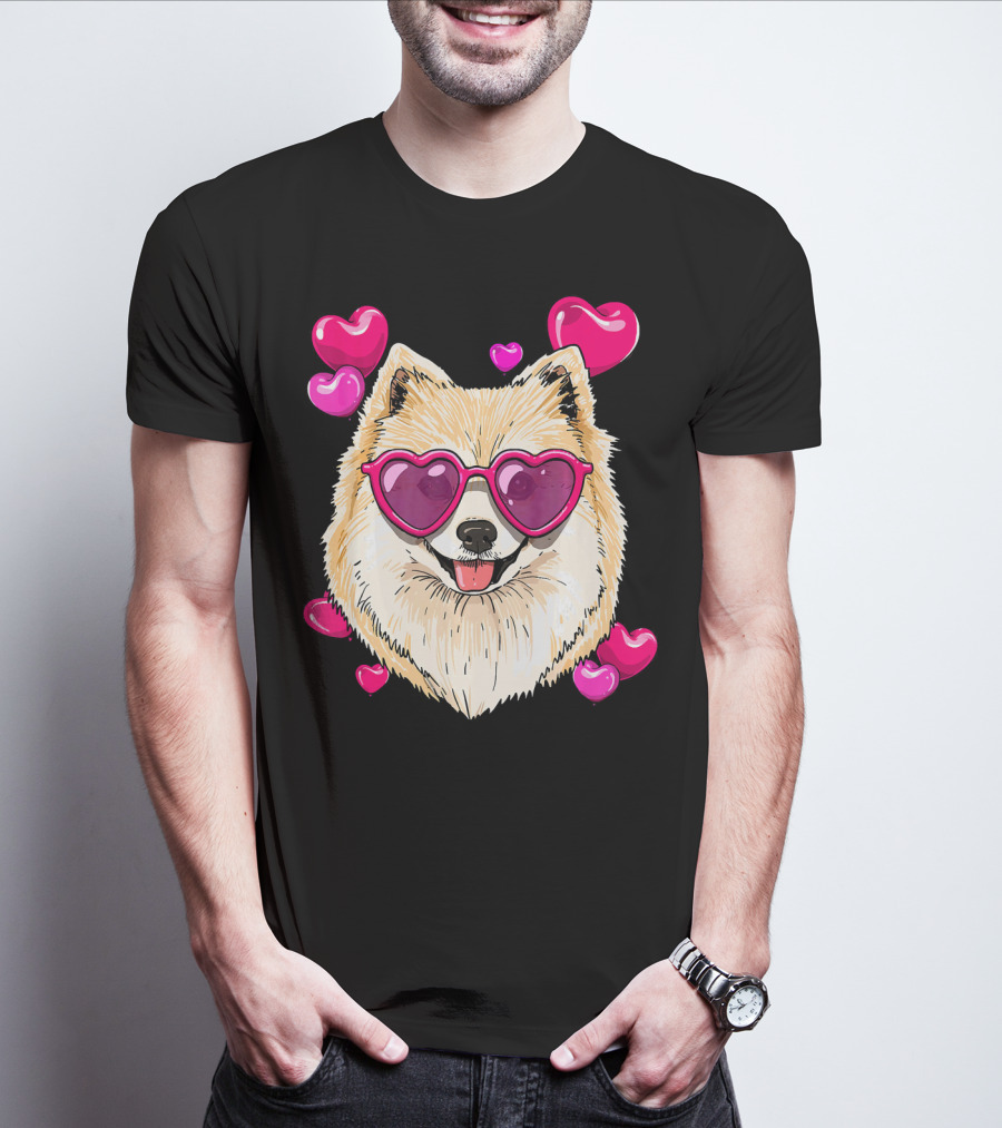 Pomeranian Valentines Day Heart Sunglasses Love Dog T-Shirt