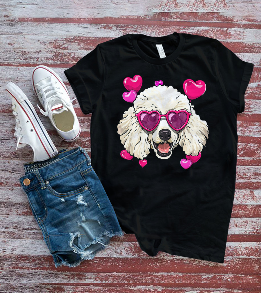 Poodle Valentines Day Heart Glasses Cute Dog T-Shirt