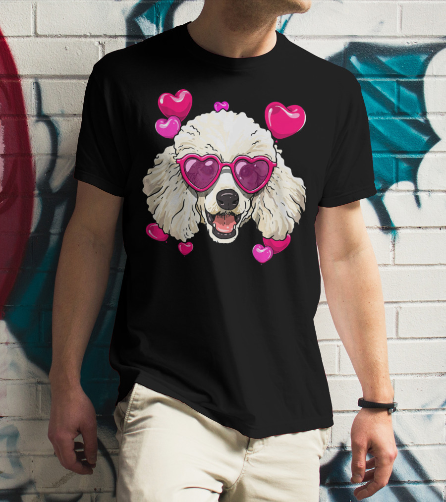 Poodle Valentines Day Heart Glasses Cute Dog T-Shirt