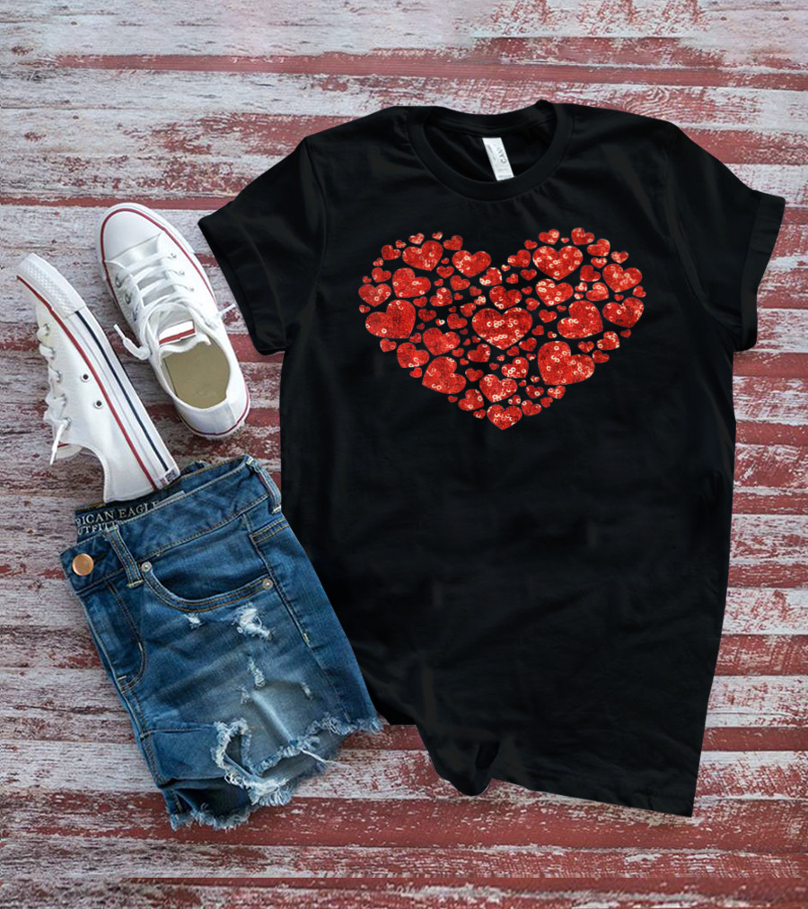 Red Valentines Day Heart Pattern PRINT T-Shirt