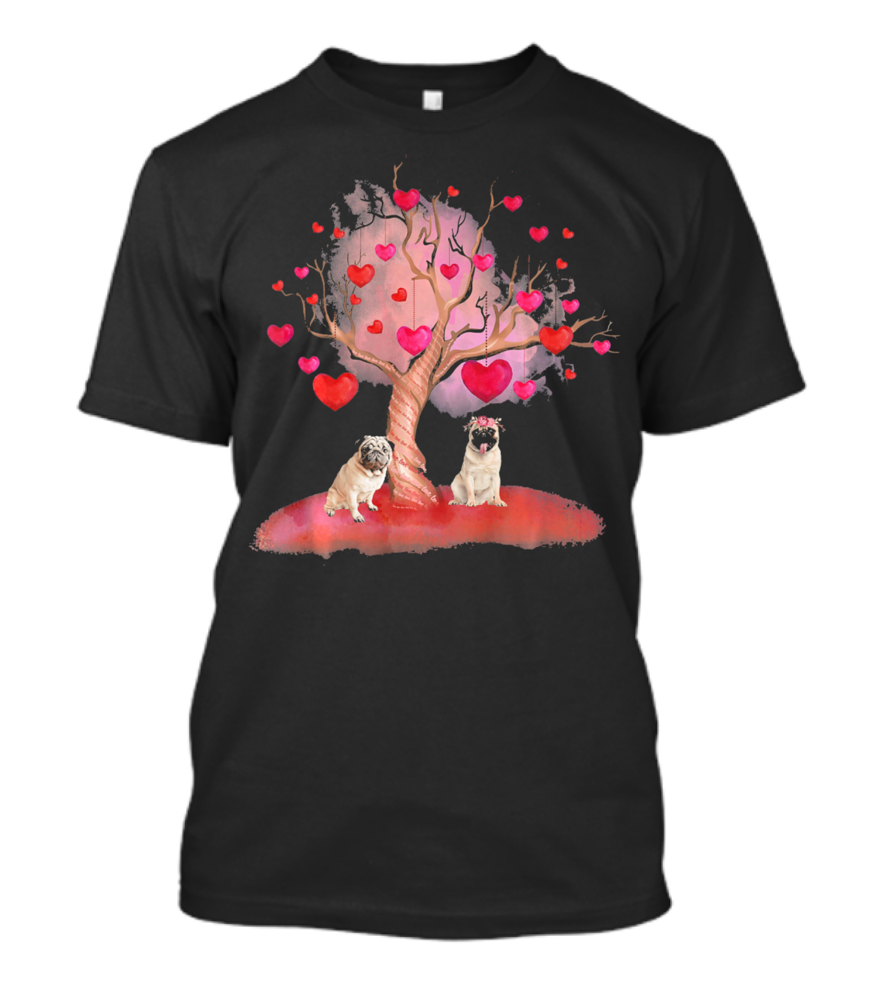 Pug Dog Heart Tree Valentine's Day Romance Bash T-Shirt