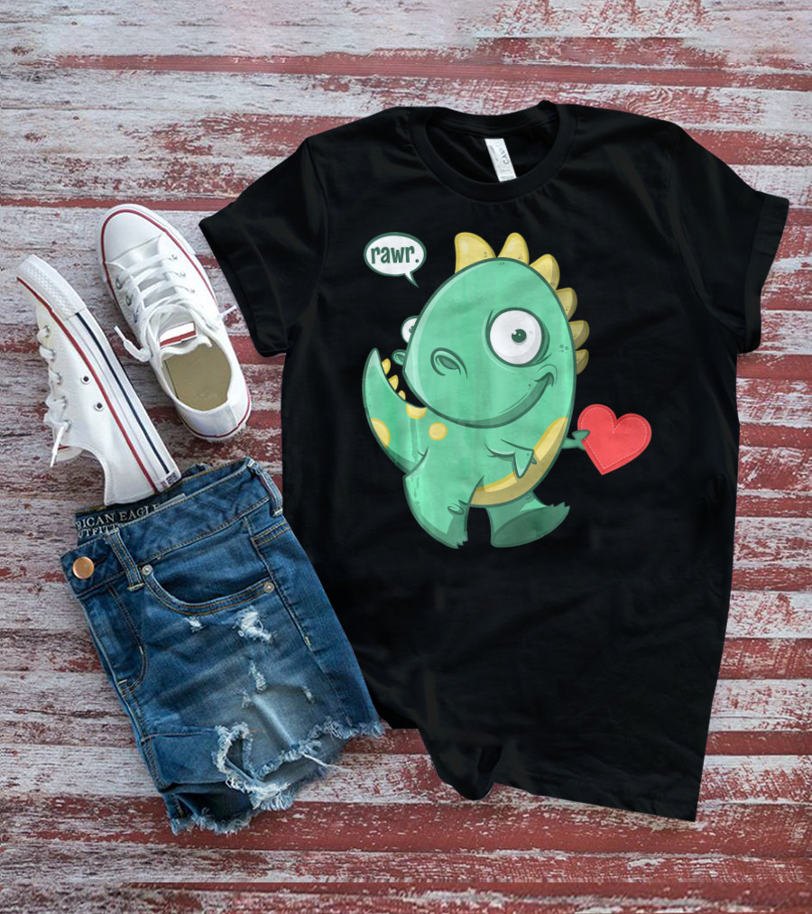 RAWR Dinosaur Holding Heart Valentines Day T-Shirt
