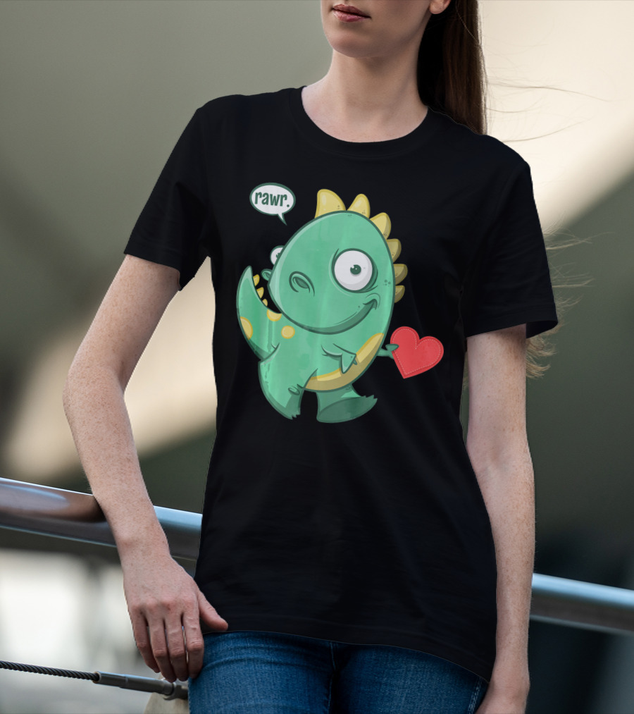 RAWR Dinosaur Holding Heart Valentines Day T-Shirt