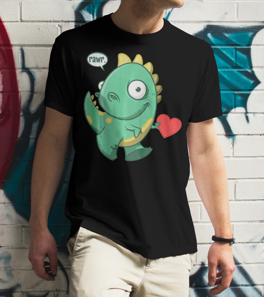 RAWR Dinosaur Holding Heart Valentines Day T-Shirt