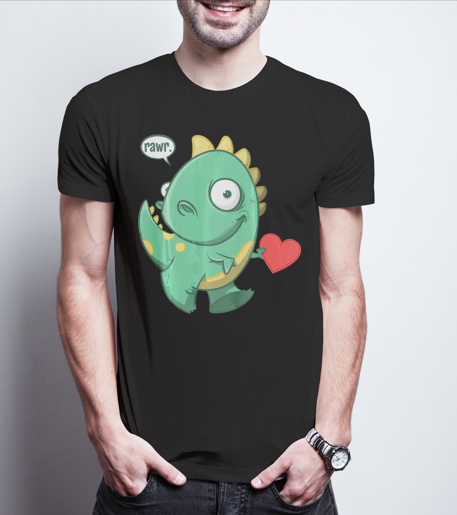 RAWR Dinosaur Holding Heart Valentines Day T-Shirt