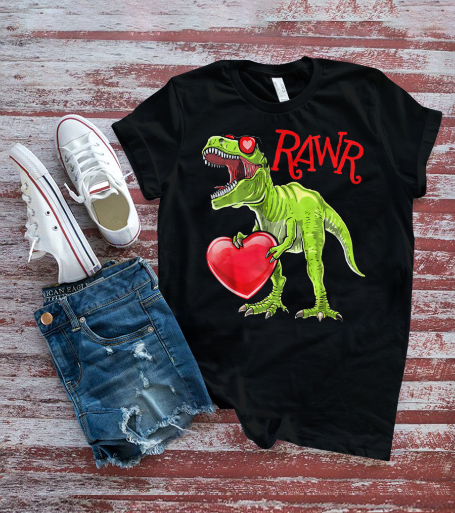 Rawr Valentine's Day T-Rex Dinosaur With Heart T-Shirt
