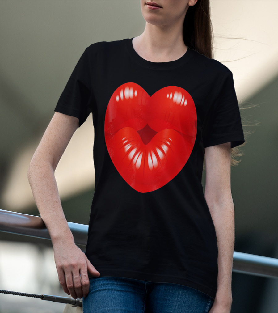 Red Lips Heart Kiss Kisses Valentine T-Shirt