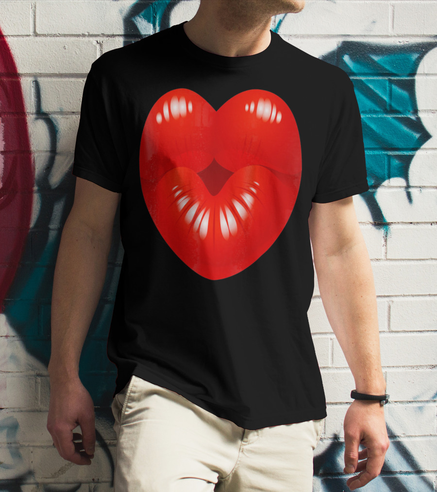 Red Lips Heart Kiss Kisses Valentine T-Shirt