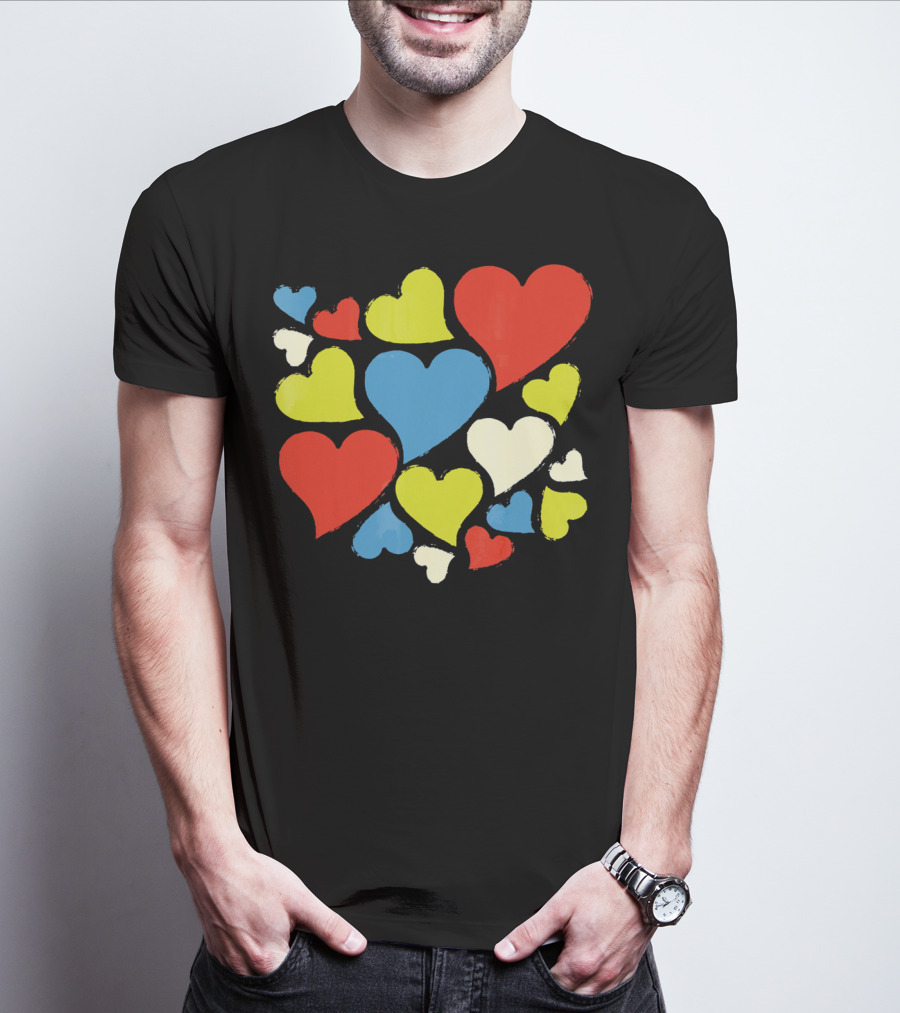 Retro Multicolor Hearts For Valentine's Day T-Shirt