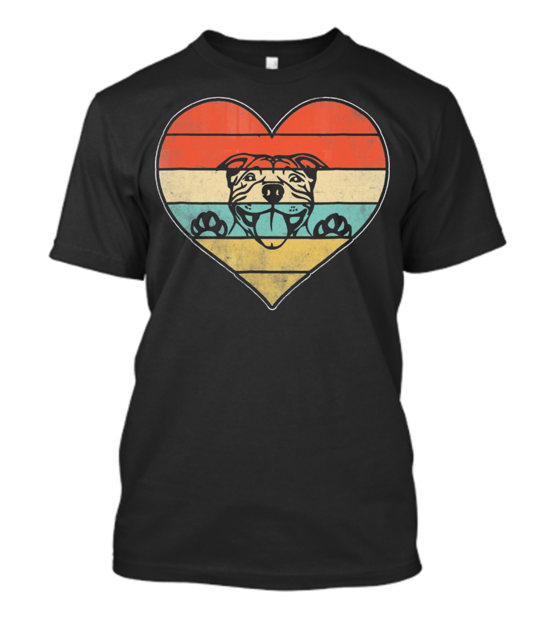 Retro Vintage Pit Bull Heart Valentine Stripes T-Shirt