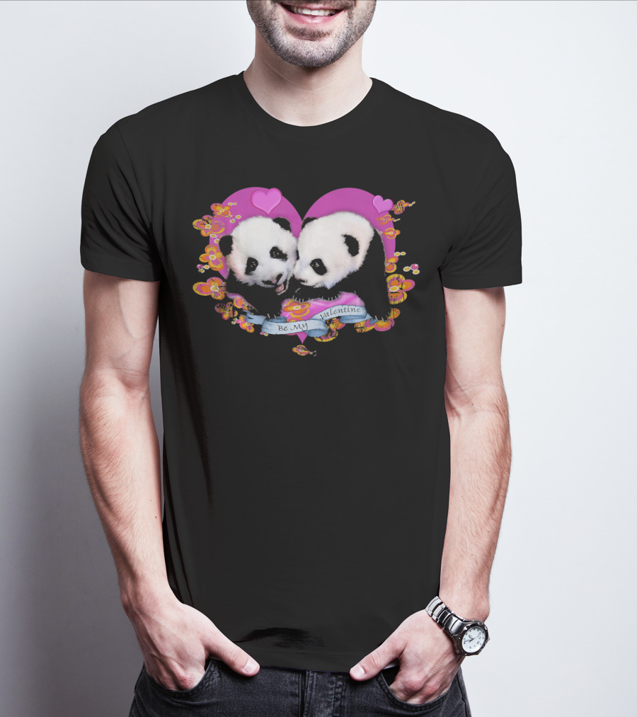Be My Valentine Robert Campbell Panda Heart Pink Flowers T-Shirt