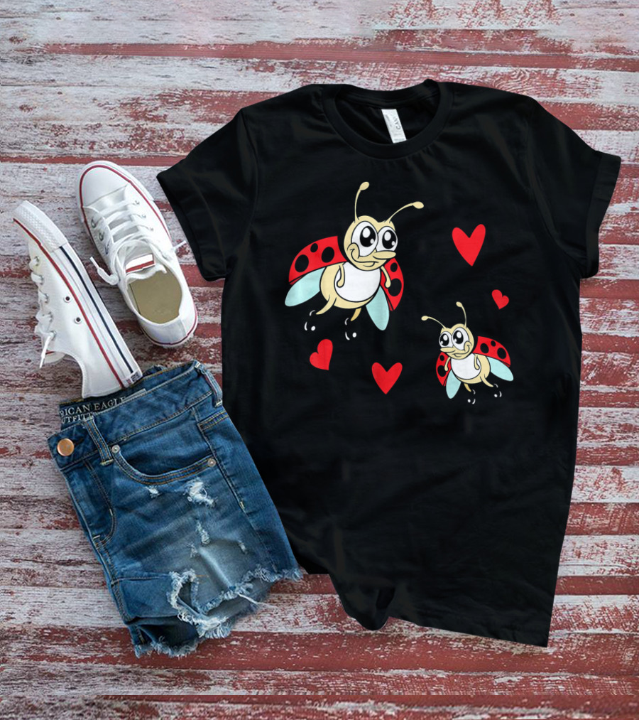 Romantic Valentine's Day Ladybug Couple With Hearts T-Shirt
