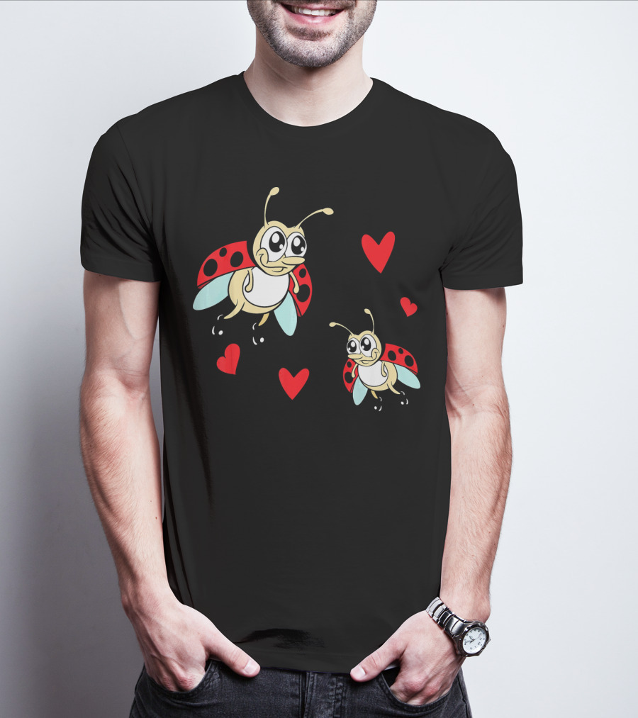 Romantic Valentine's Day Ladybug Couple With Hearts T-Shirt