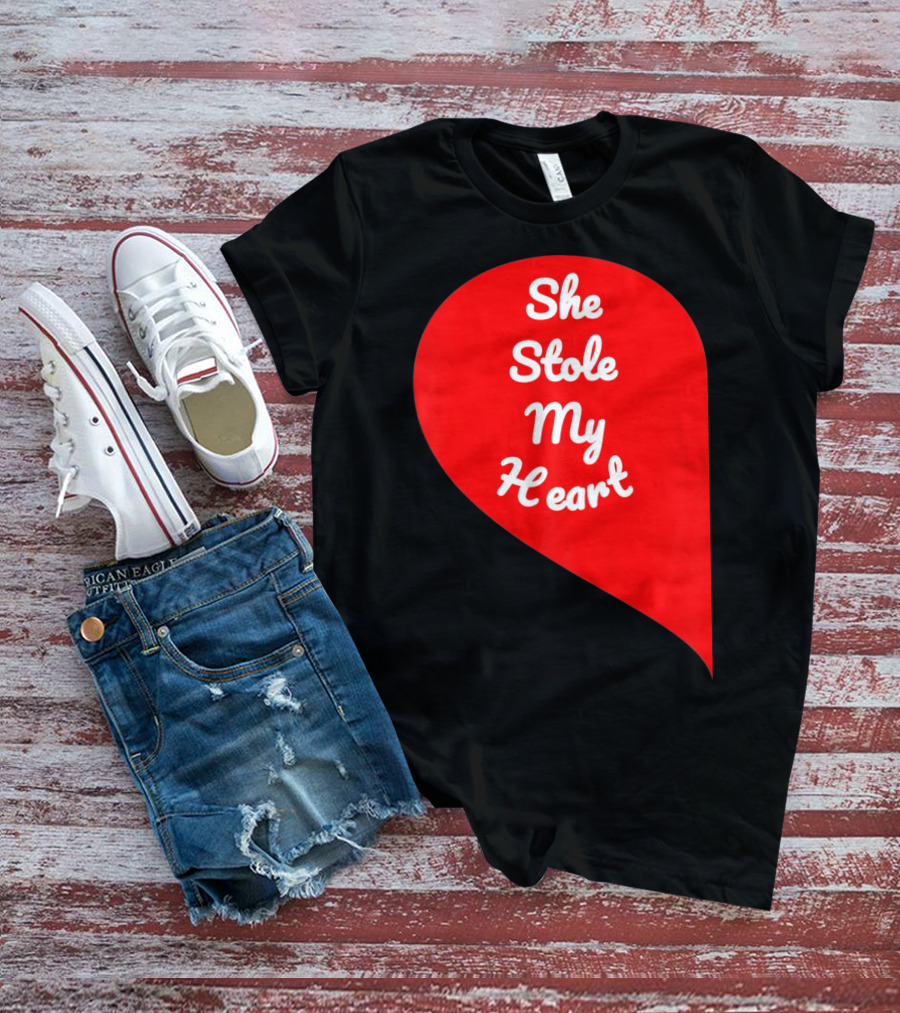 She Stole My Heart Valentine's Day Red Heart Drop Shaped T-Shirt