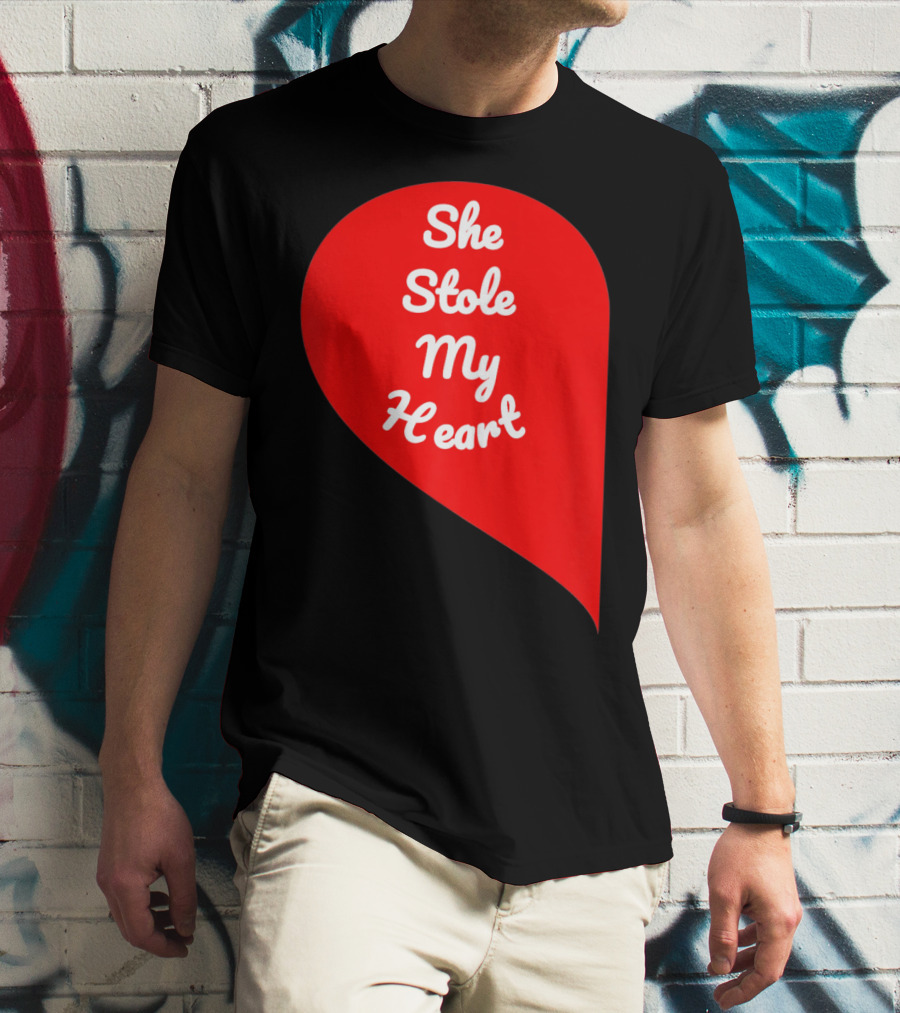 She Stole My Heart Valentine's Day Red Heart Drop Shaped T-Shirt