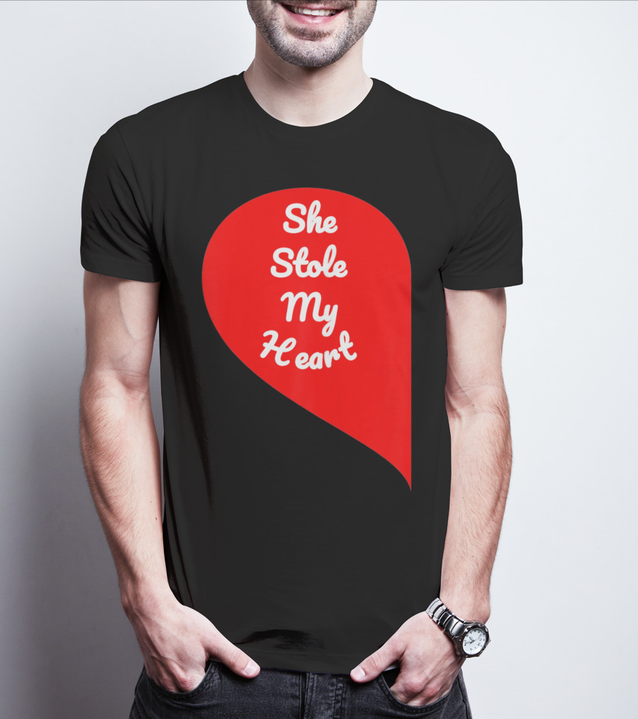 She Stole My Heart Valentine's Day Red Heart Drop Shaped T-Shirt