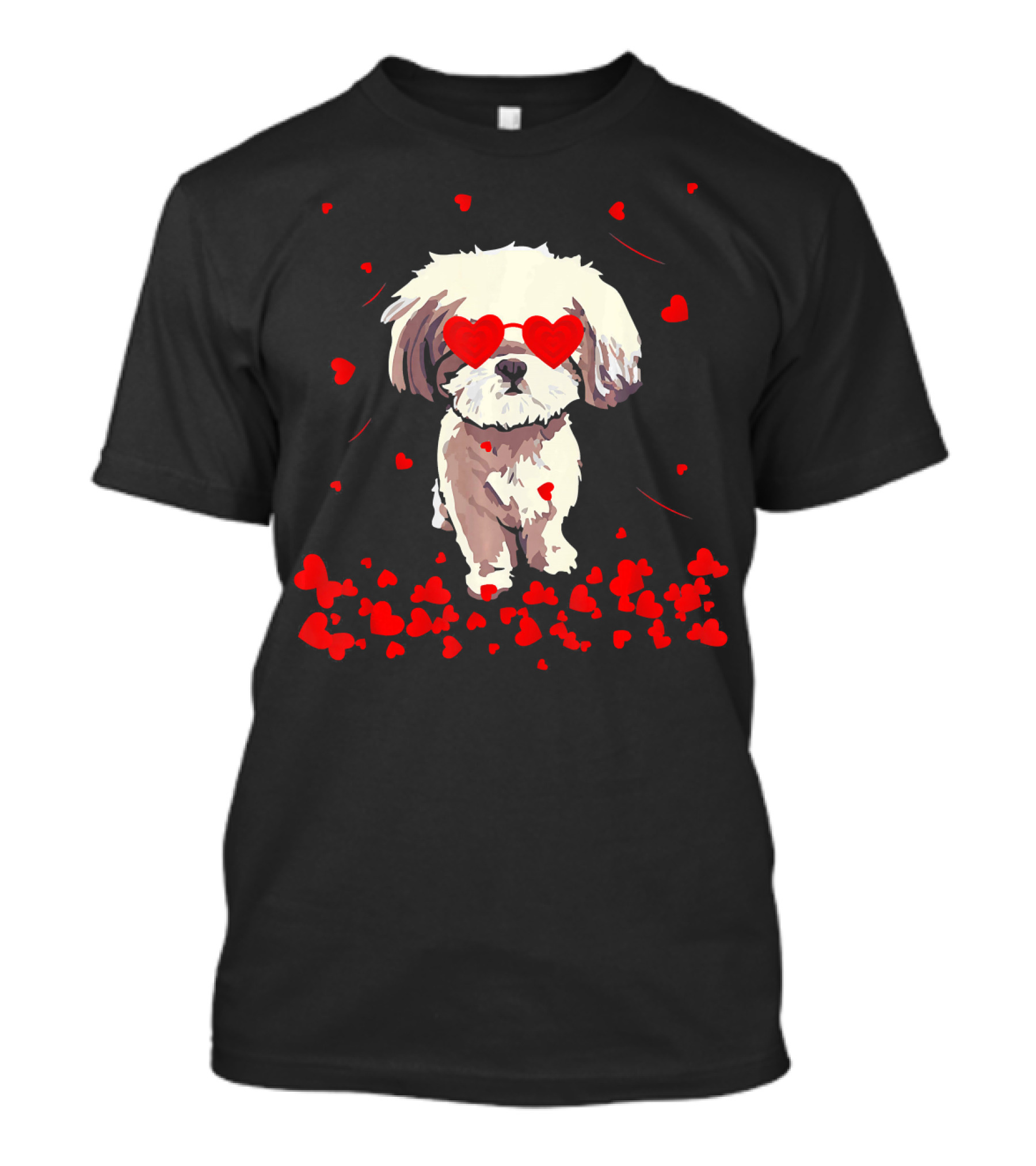 Shih Tzu Heart Valentines Day Dog With Heart Glasses Surrounded By Red Hearts T-Shirt