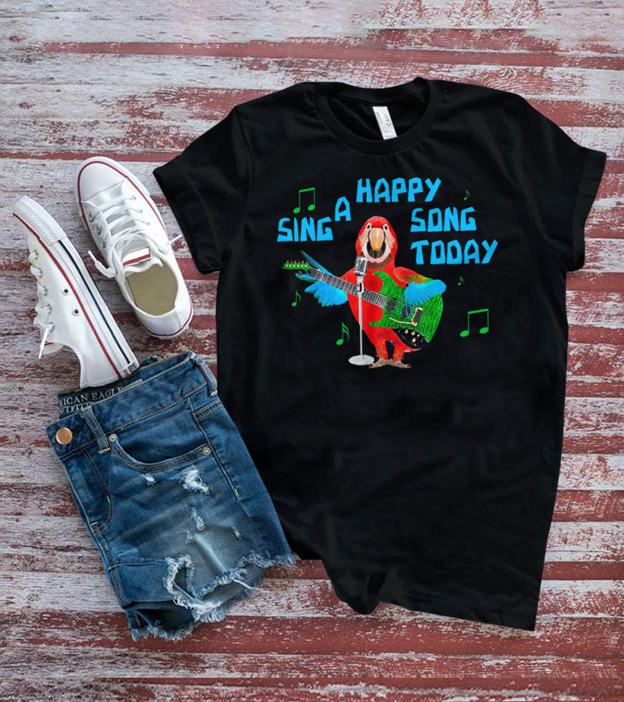 Sing A Happy Song Today Parrot With Guitar And Microphone T-Shirt