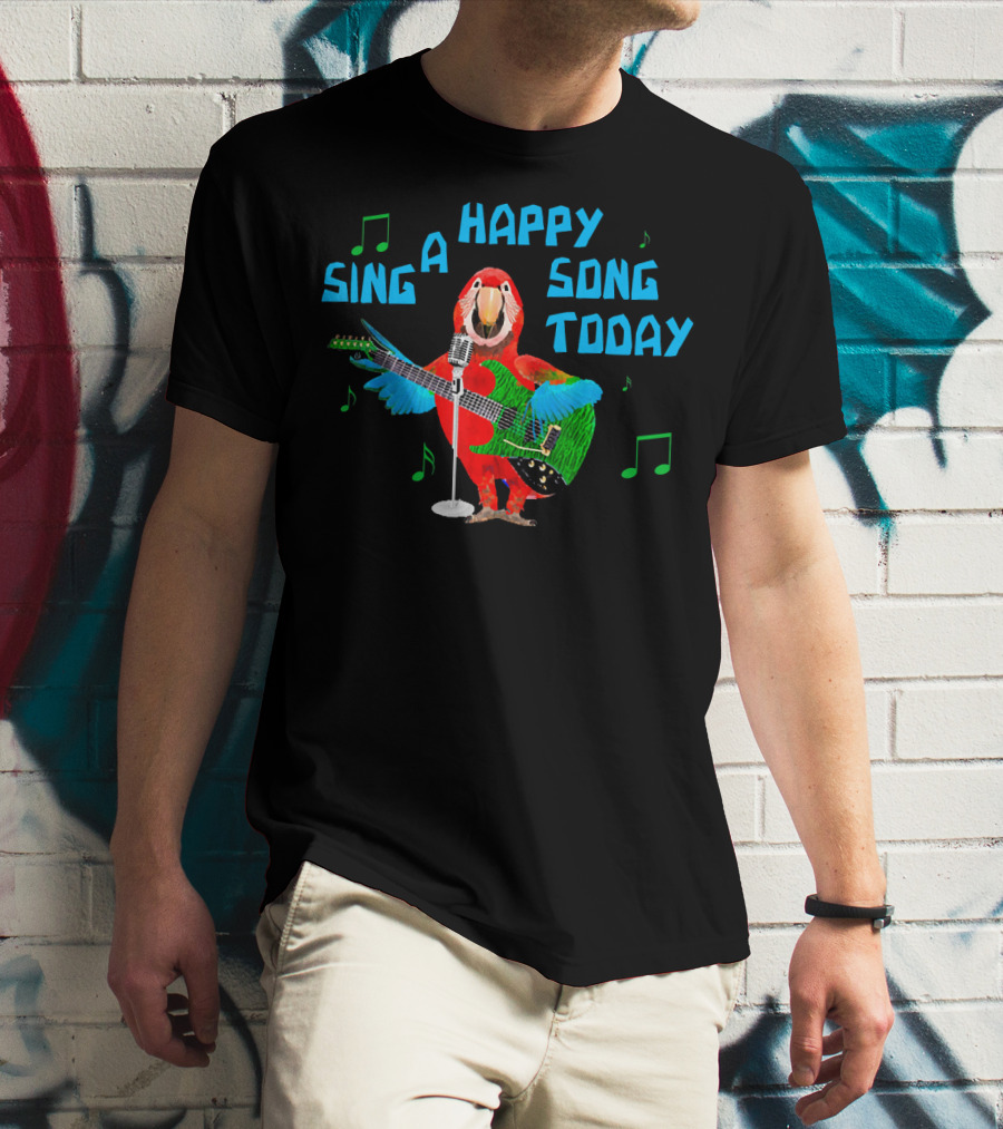 Sing A Happy Song Today Parrot With Guitar And Microphone T-Shirt