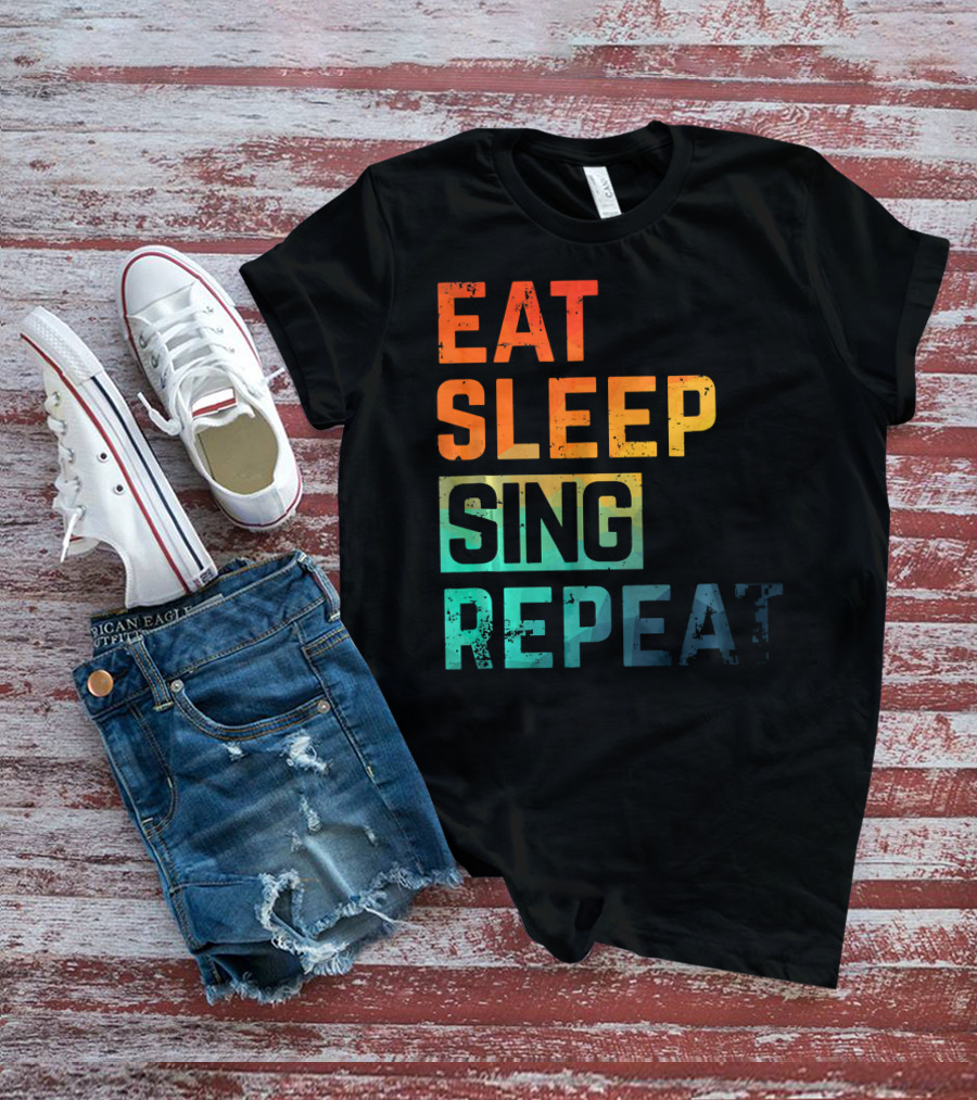 Eat Sleep Sing Repeat Watercolor Block Letters T-Shirt