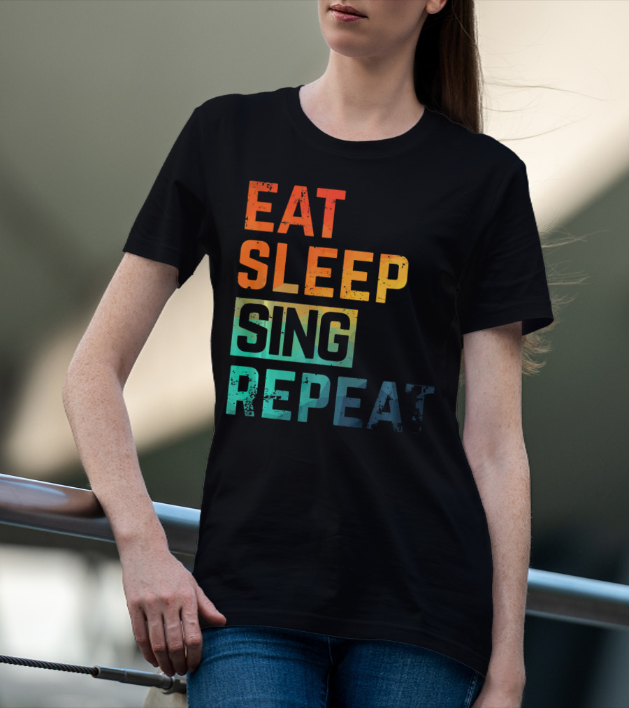 Eat Sleep Sing Repeat Watercolor Block Letters T-Shirt