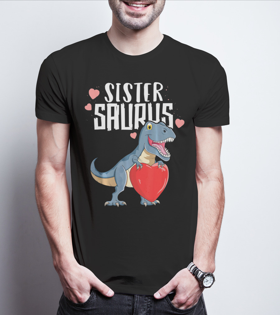 Sister Saurus Valentines Dinosaur Holding Heart T-Shirt