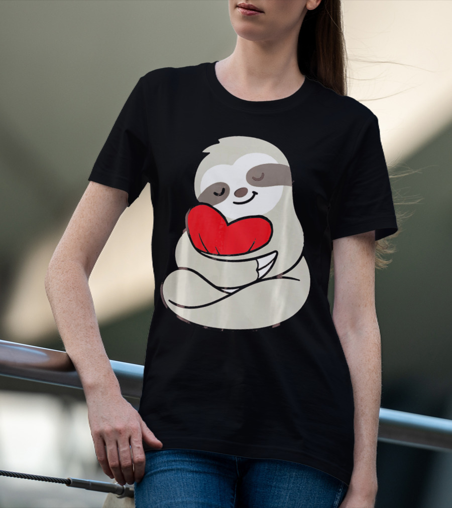 Sloth Hugging Heart Love Valentines T-Shirt