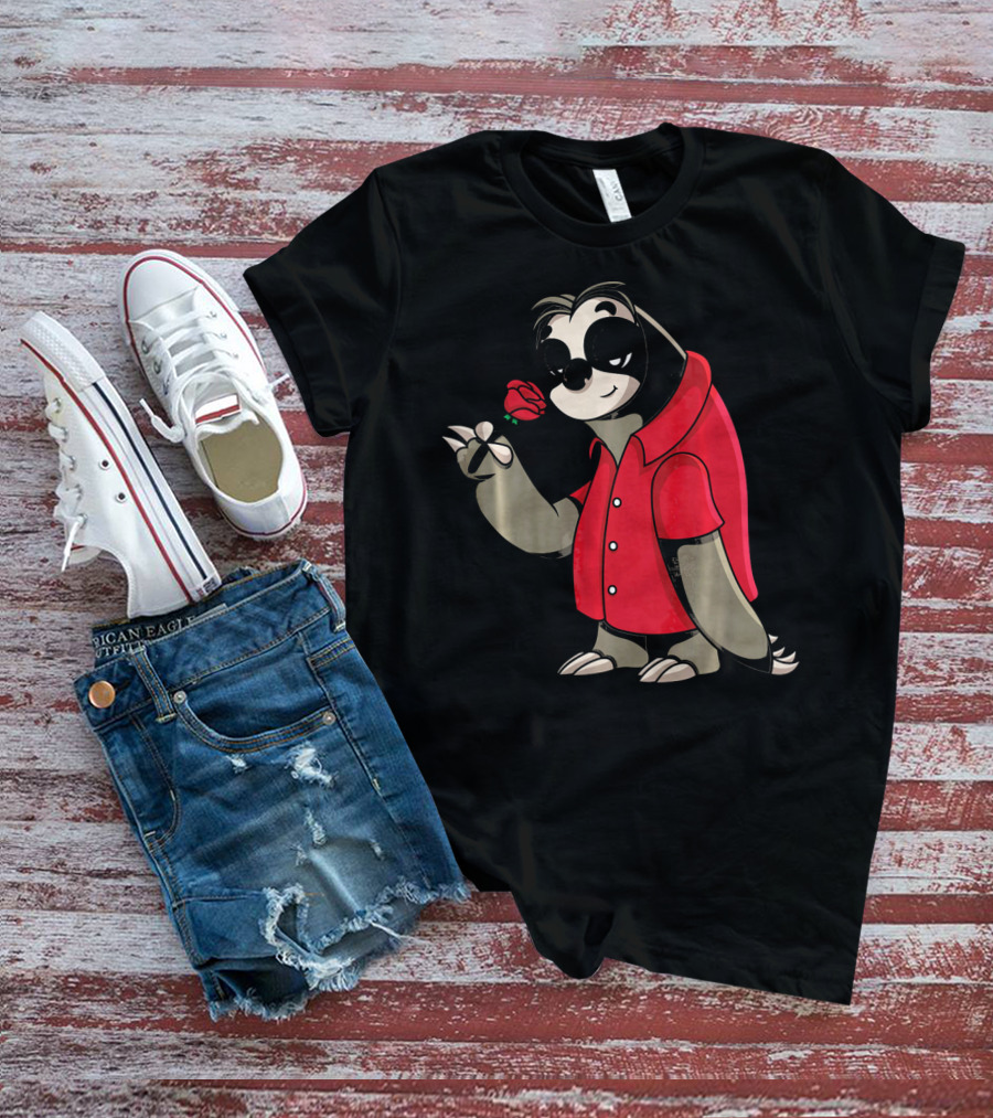 Romantic Sloth Valentine With Red Rose T-Shirt