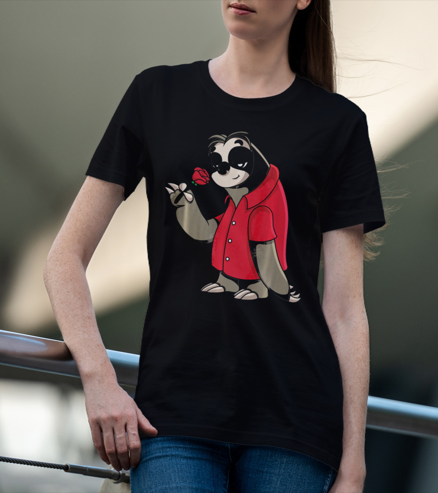 Romantic Sloth Valentine With Red Rose T-Shirt