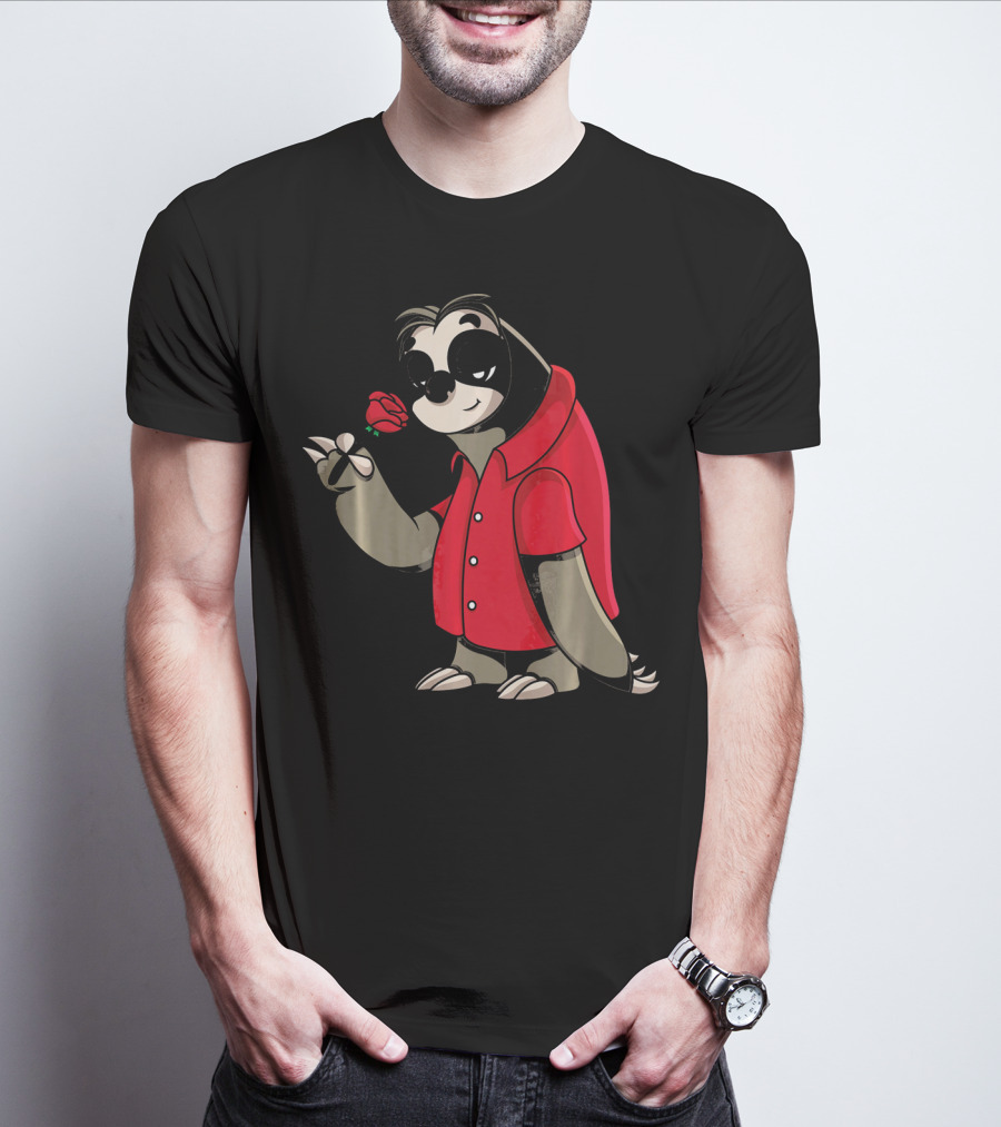 Romantic Sloth Valentine With Red Rose T-Shirt