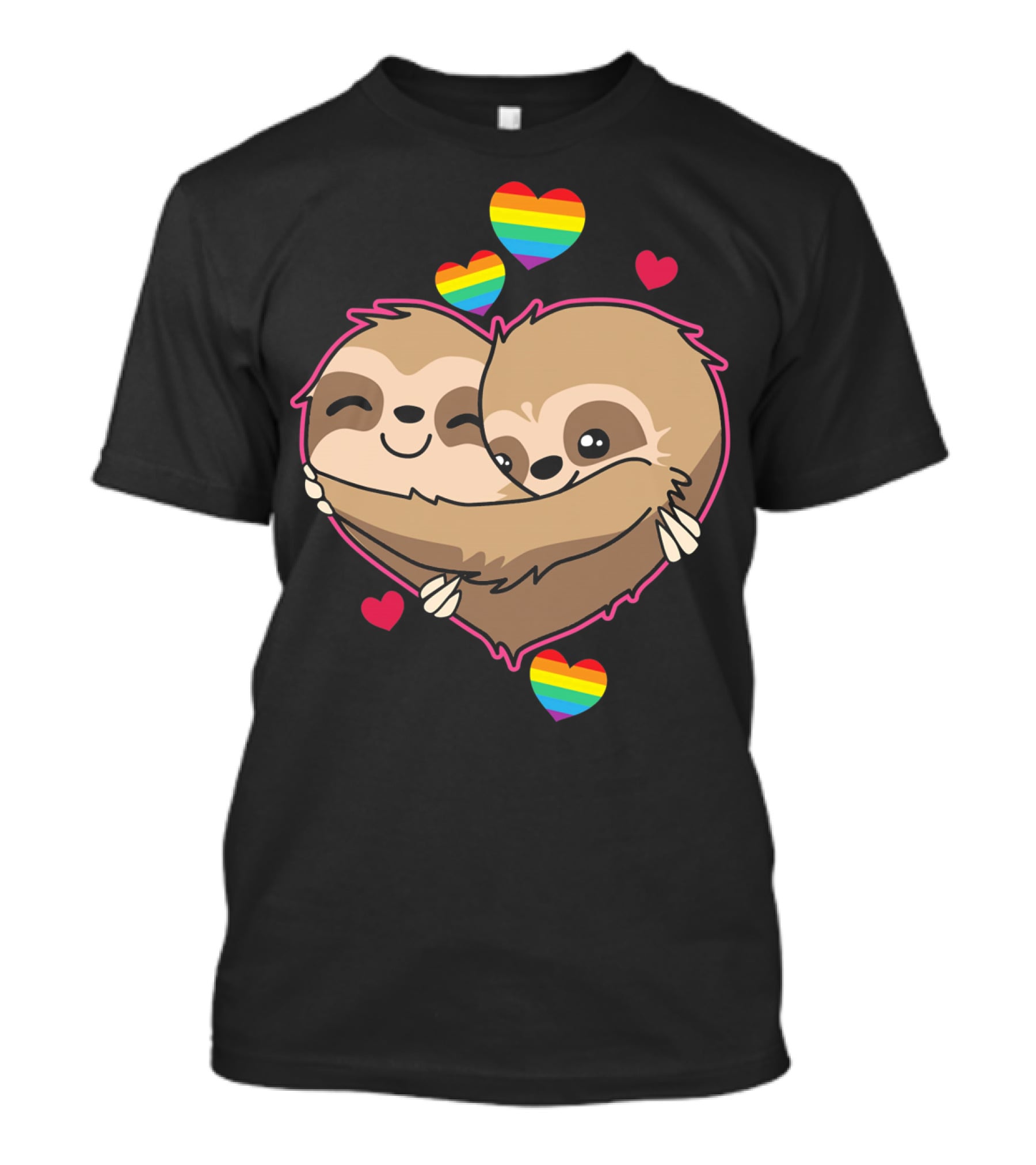 Valentines Day Sloth Heart With Rainbow Hearts T-Shirt