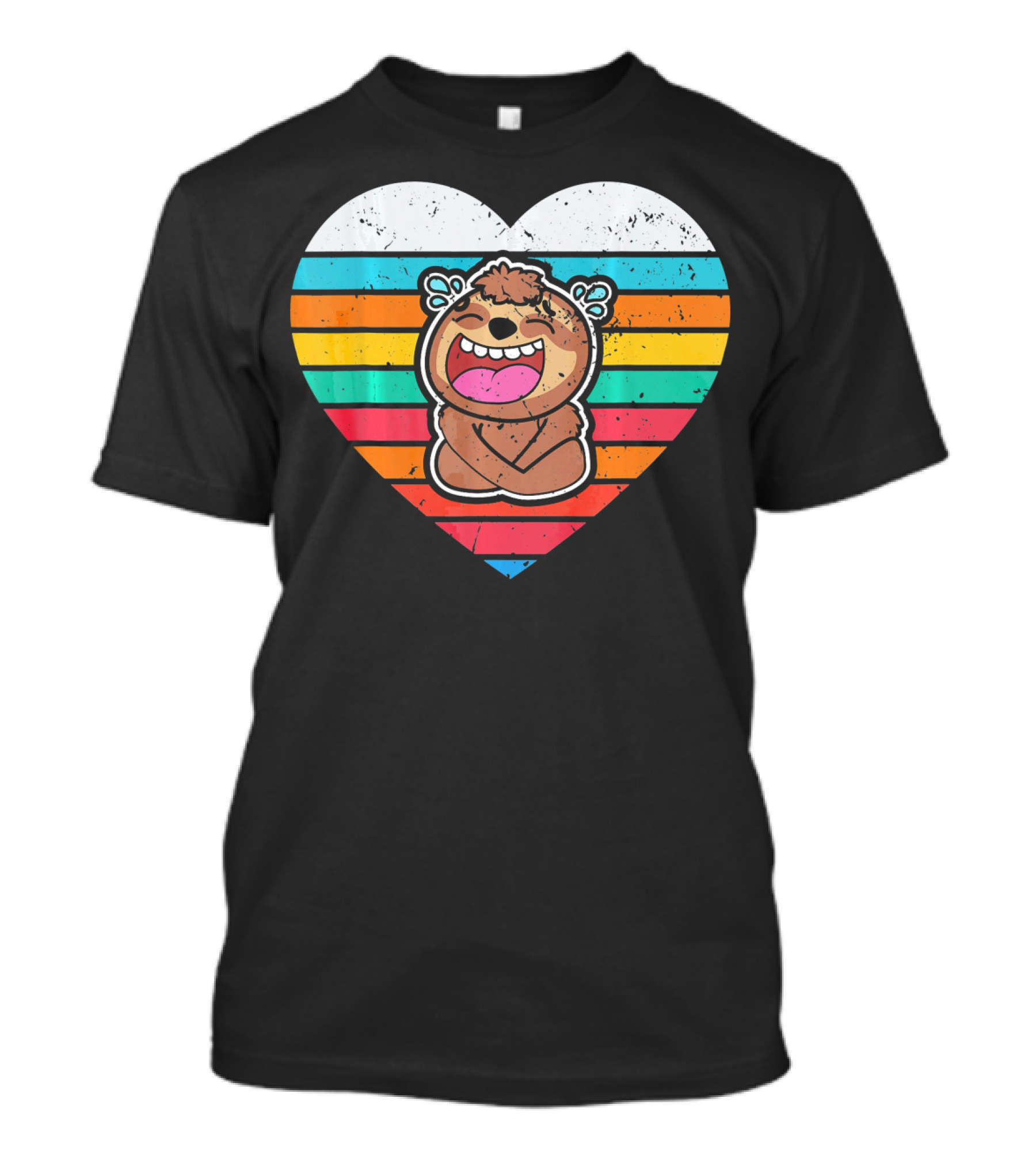Retro Striped Laughing Sloth Heart Valentine's Day T-Shirt