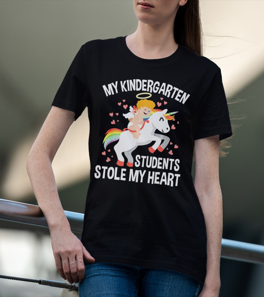 My Kindergarten Students Stole My Heart Cupid Heart Unicorn Valentine T-Shirt