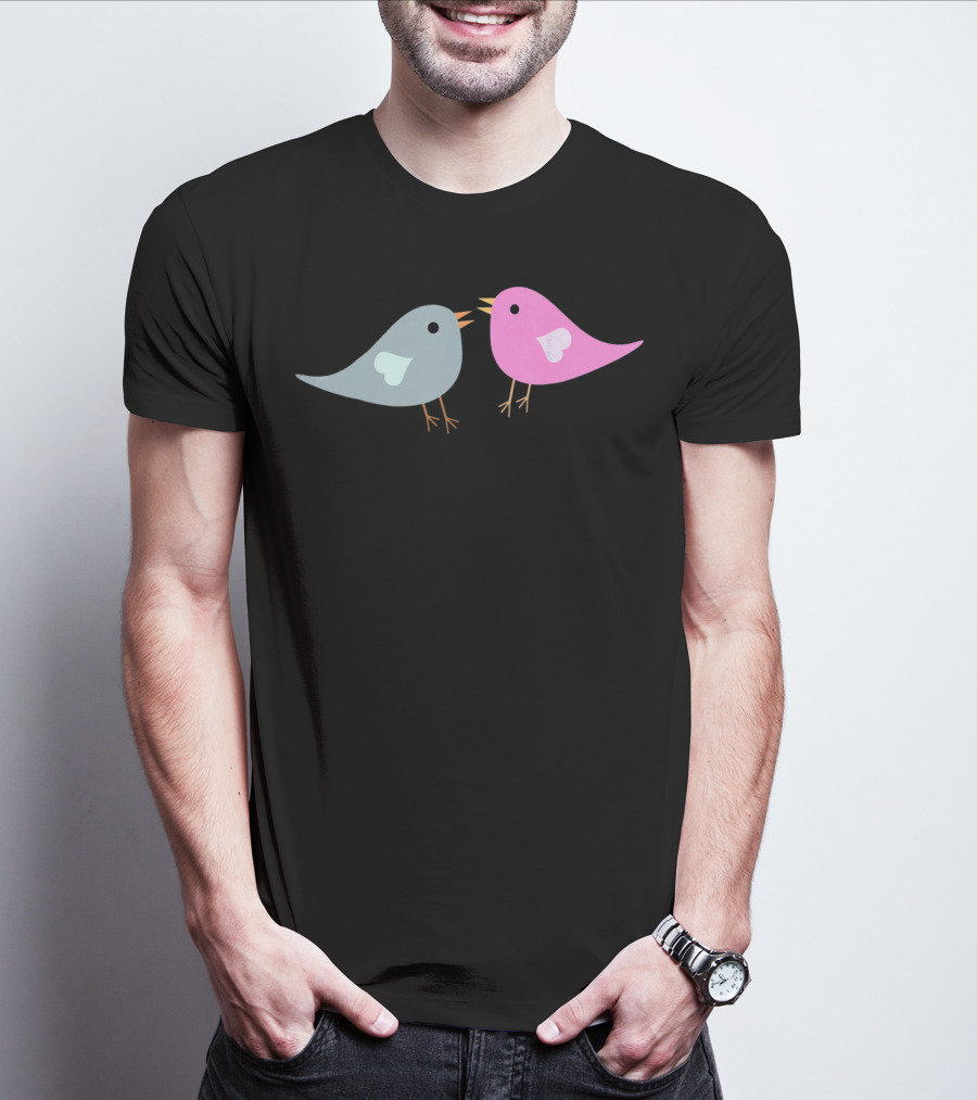 Love Birds Romantic Valentine Two Birds With Hearts T-Shirt