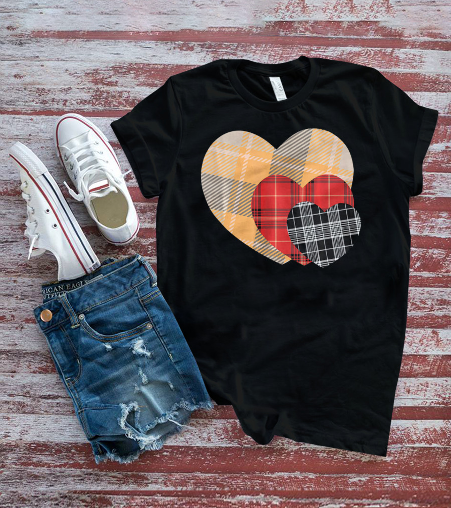 Three Valentines Hearts Plaid T-Shirt