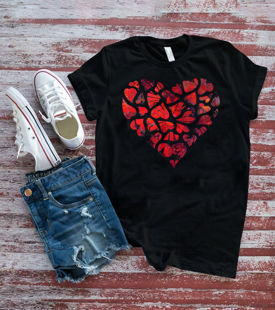 Tie Dye Style Romantic Heart Pattern For Couples T-Shirt