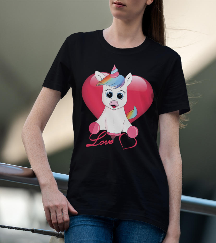 Love Unicorn Heart Valentines Day T-Shirt