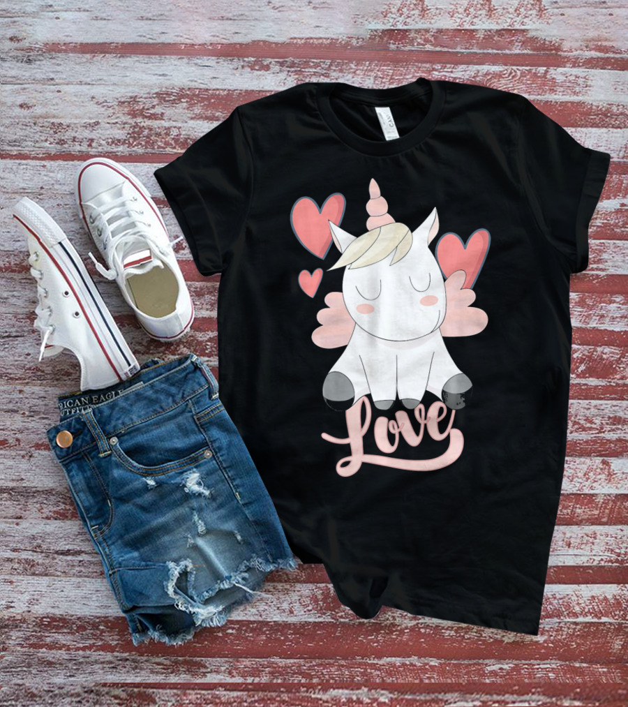 Love Unicorn With Hearts Valentine's Day T-Shirt