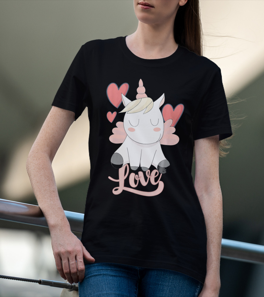 Love Unicorn With Hearts Valentine's Day T-Shirt