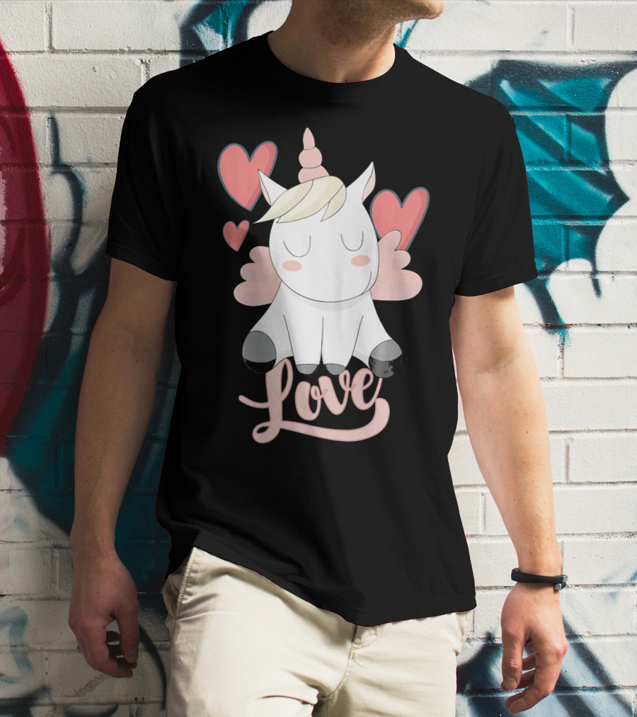 Love Unicorn With Hearts Valentine's Day T-Shirt
