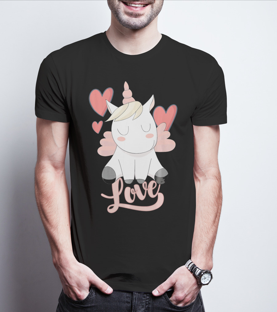 Love Unicorn With Hearts Valentine's Day T-Shirt